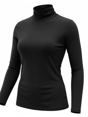Valerie Stevens M Black  Stretch Ruched Turtleneck Long Sleeve Top Minimalist